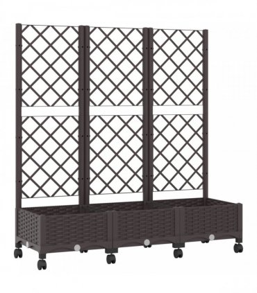 vidaXL Garden Planter with Trellis&Wheels Brown 120 x 40 x 131.5 cm PP