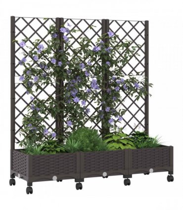 vidaXL Garden Planter with Trellis&Wheels Brown 120 x 40 x 131.5 cm PP