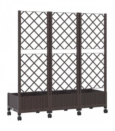 vidaXL Garden Planter with Trellis&Wheels Brown 120 x 40 x 131.5 cm PP