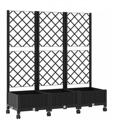 vidaXL Garden Planter with Trellis&Wheels Black 120 x 40 x 131.5 cm PP