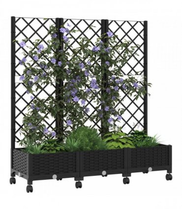 vidaXL Garden Planter with Trellis&Wheels Black 120 x 40 x 131.5 cm PP
