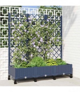 vidaXL Garden Planter with Trellis&Wheels Blue Grey PP