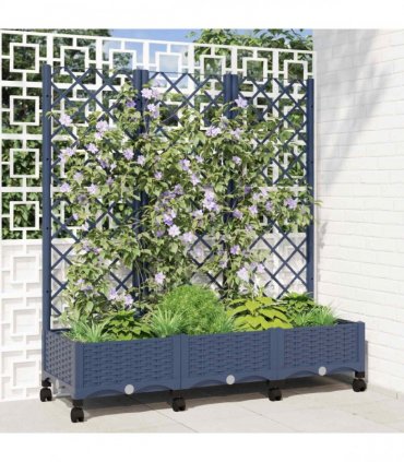 vidaXL Garden Planter with Trellis&Wheels Blue Grey PP