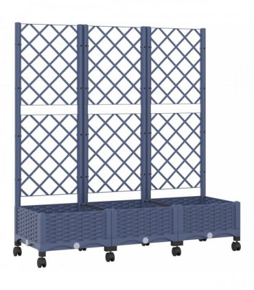 vidaXL Garden Planter with Trellis&Wheels Blue Grey PP
