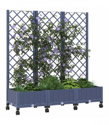 vidaXL Garden Planter with Trellis&Wheels Blue Grey PP