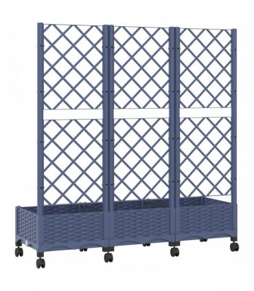 vidaXL Garden Planter with Trellis&Wheels Blue Grey PP