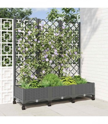 vidaXL Garden Planter with Trellis&Wheels Light Grey PP