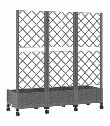 vidaXL Garden Planter with Trellis&Wheels Light Grey PP