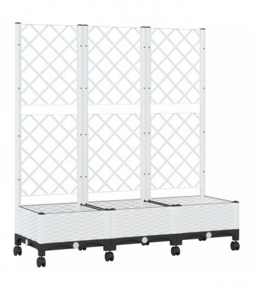 vidaXL Garden Planter with Trellis&Wheels White 120 x 40 x 131.5 cm PP