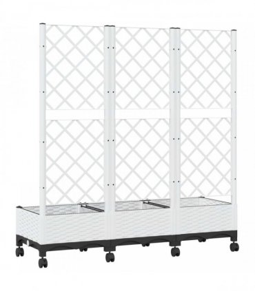 vidaXL Garden Planter with Trellis&Wheels White 120 x 40 x 131.5 cm PP