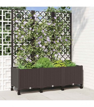 vidaXL Garden Planter with Trellis&Wheels Brown 120 x 40 x 146 cm PP