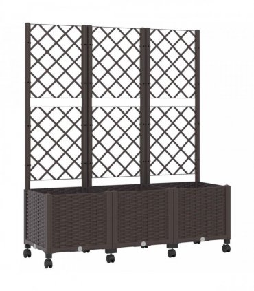 vidaXL Garden Planter with Trellis&Wheels Brown 120 x 40 x 146 cm PP