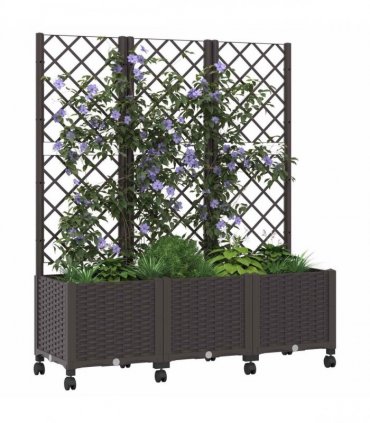 vidaXL Garden Planter with Trellis&Wheels Brown 120 x 40 x 146 cm PP