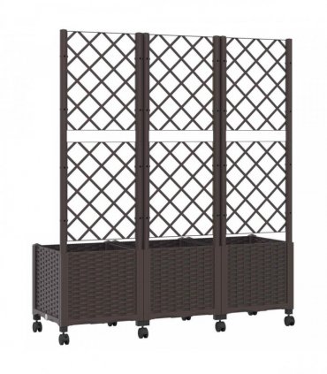 vidaXL Garden Planter with Trellis&Wheels Brown 120 x 40 x 146 cm PP