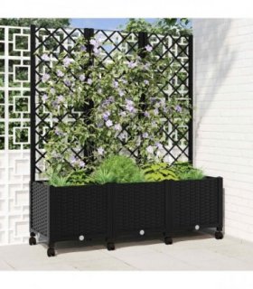 vidaXL Garden Planter with Trellis&Wheels Black 120 x 40 x 146 cm PP