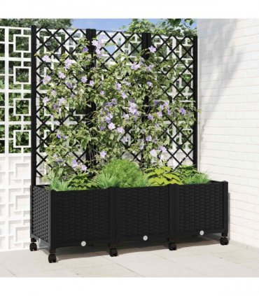 vidaXL Garden Planter with Trellis&Wheels Black 120 x 40 x 146 cm PP