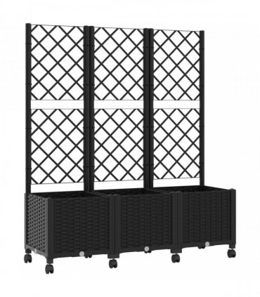vidaXL Garden Planter with Trellis&Wheels Black 120 x 40 x 146 cm PP