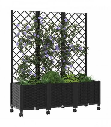 vidaXL Garden Planter with Trellis&Wheels Black 120 x 40 x 146 cm PP