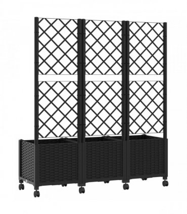 vidaXL Garden Planter with Trellis&Wheels Black 120 x 40 x 146 cm PP