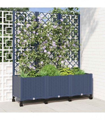 vidaXL Garden Planter with Trellis&Wheels Blue Grey 120 x 40 x 146 cm