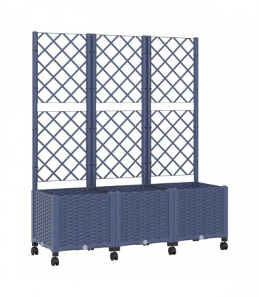 vidaXL Garden Planter with Trellis&Wheels Blue Grey 120 x 40 x 146 cm