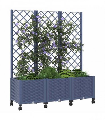 vidaXL Garden Planter with Trellis&Wheels Blue Grey 120 x 40 x 146 cm