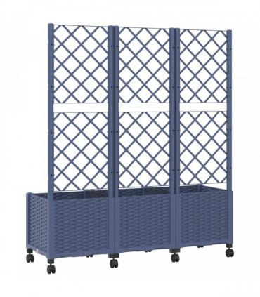vidaXL Garden Planter with Trellis&Wheels Blue Grey 120 x 40 x 146 cm