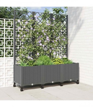 vidaXL Garden Planter with Trellis&Wheels Light Grey 120 x 40 x 146 cm