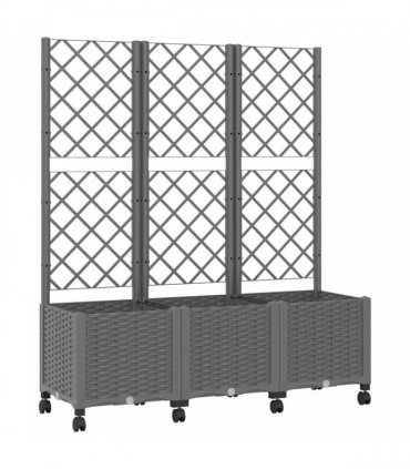 vidaXL Garden Planter with Trellis&Wheels Light Grey 120 x 40 x 146 cm