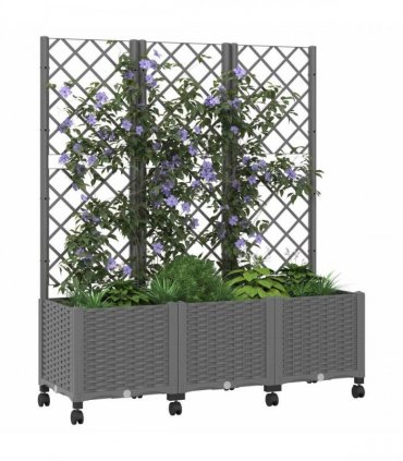 vidaXL Garden Planter with Trellis&Wheels Light Grey 120 x 40 x 146 cm