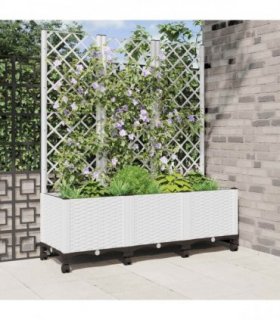 vidaXL Garden Planter with Trellis&Wheels White 120 x 40 x 146 cm PP