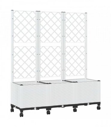 vidaXL Garden Planter with Trellis&Wheels White 120 x 40 x 146 cm PP