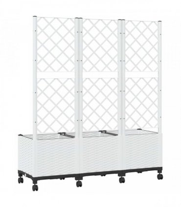vidaXL Garden Planter with Trellis&Wheels White 120 x 40 x 146 cm PP