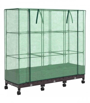 vidaXL Garden Planter with Greenhouse Cover&Wheels 3 pcs Brown PP