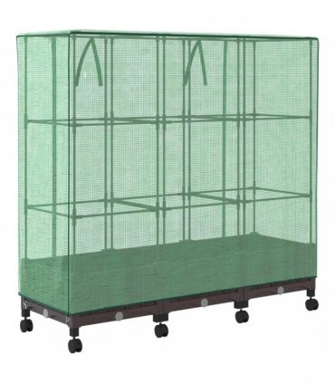 vidaXL Garden Planter with Greenhouse Cover&Wheels 3 pcs Brown PP