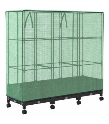 vidaXL Garden Planter with Greenhouse Cover&Wheels 3 pcs Black PP