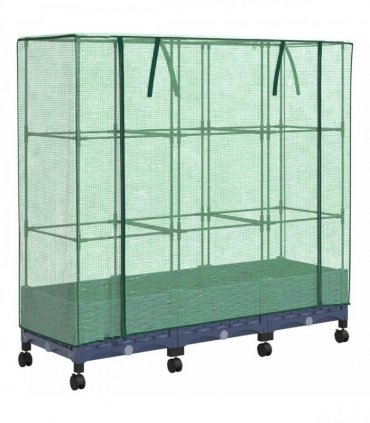 vidaXL Garden Planter with Greenhouse Cover&Wheels 3 pcs Blue Grey PP