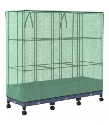 vidaXL Garden Planter with Greenhouse Cover&Wheels 3 pcs Blue Grey PP