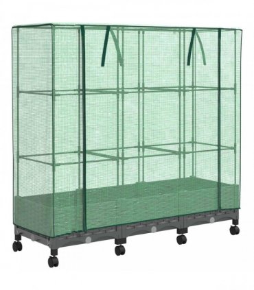vidaXL Garden Planter with Greenhouse Cover&Wheels 3 pcs Light Grey PP