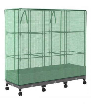 vidaXL Garden Planter with Greenhouse Cover&Wheels 3 pcs Light Grey PP