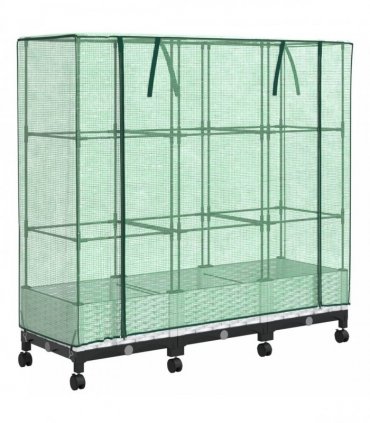 vidaXL Garden Planter with Greenhouse Cover&Wheels 3 pcs White PP