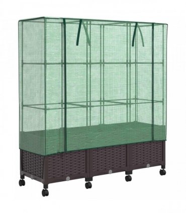 vidaXL Garden Planter with Greenhouse Cover&Wheels 3 pcs Brown PP