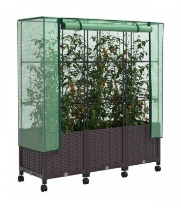 vidaXL Garden Planter with Greenhouse Cover&Wheels 3 pcs Brown PP