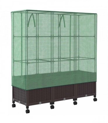 vidaXL Garden Planter with Greenhouse Cover&Wheels 3 pcs Brown PP