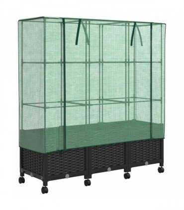 vidaXL Garden Planter with Greenhouse Cover&Wheels 3 pcs Black PP