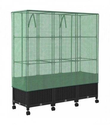 vidaXL Garden Planter with Greenhouse Cover&Wheels 3 pcs Black PP