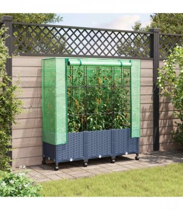 vidaXL Garden Planter with Greenhouse Cover&Wheels 3 pcs Blue Grey PP