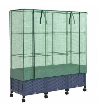 vidaXL Garden Planter with Greenhouse Cover&Wheels 3 pcs Blue Grey PP