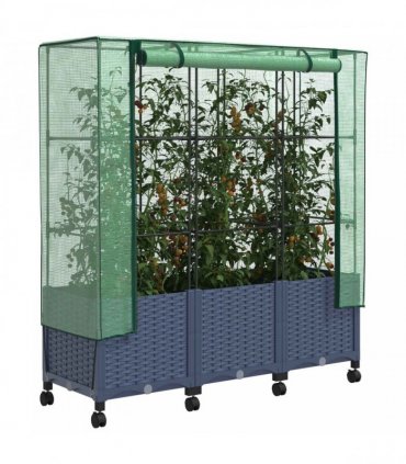 vidaXL Garden Planter with Greenhouse Cover&Wheels 3 pcs Blue Grey PP