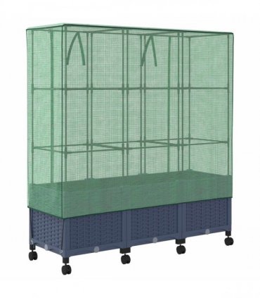 vidaXL Garden Planter with Greenhouse Cover&Wheels 3 pcs Blue Grey PP